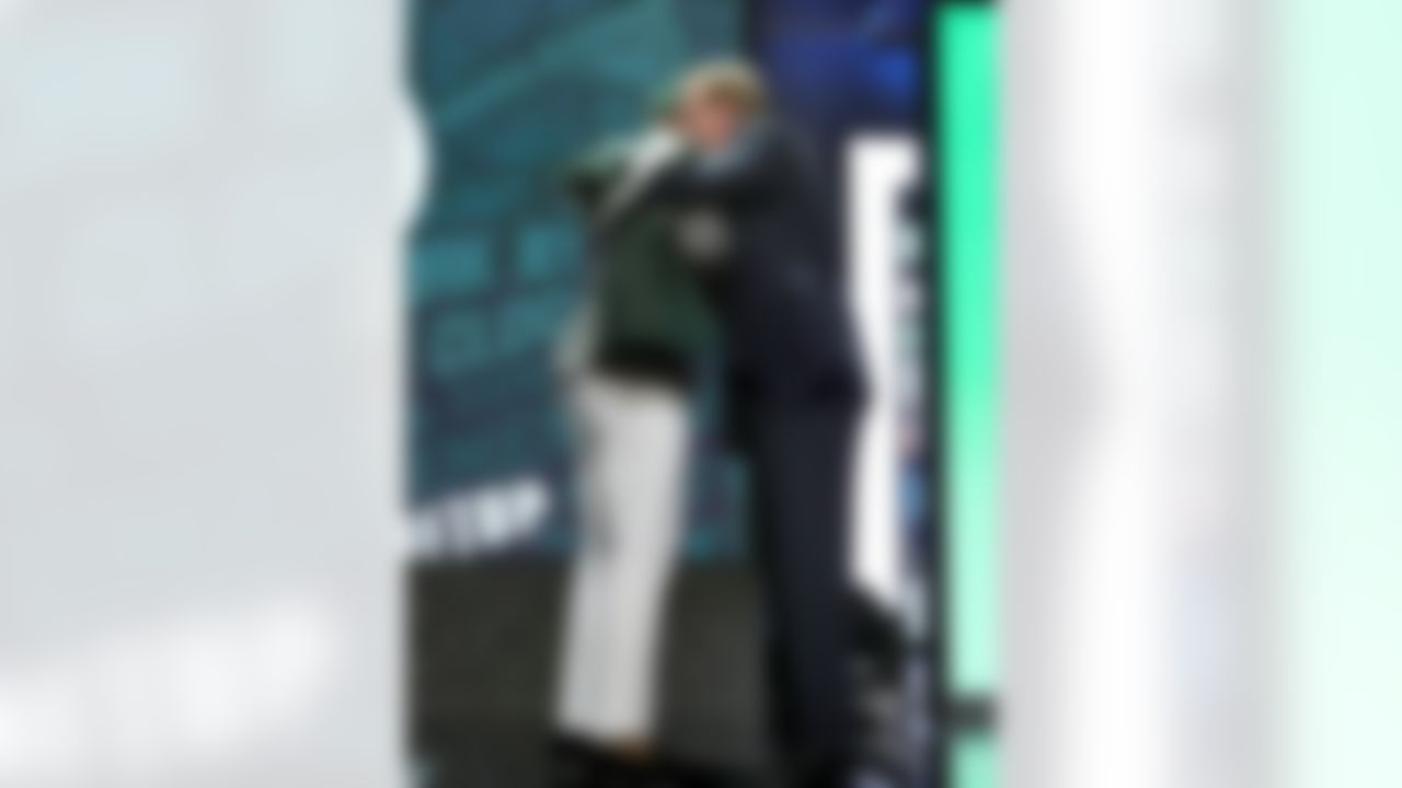 Ohio State�s Darron Lee hugs NFL commissioner Roger Goodell after being selected by New York Jets during the 2016 NFL Draft at the Auditorium Theatre on Thursday, April 28, 2016 in Chicago. (Perry Knotts/NFL)