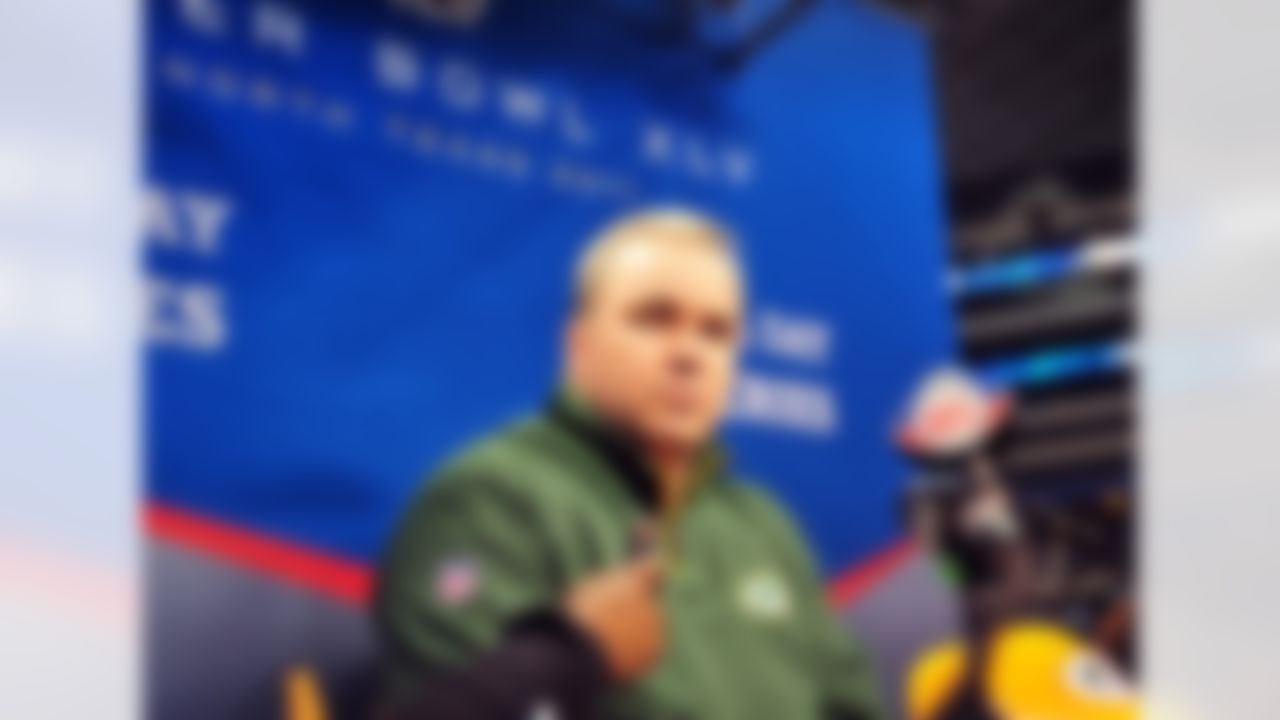 Green Bay Packers head coach Mike McCarthy speaks during Media Day at Cowboys Stadium in Arlington, Texas on February 1, 2011. (Gary A. Vasquez/NFL)
