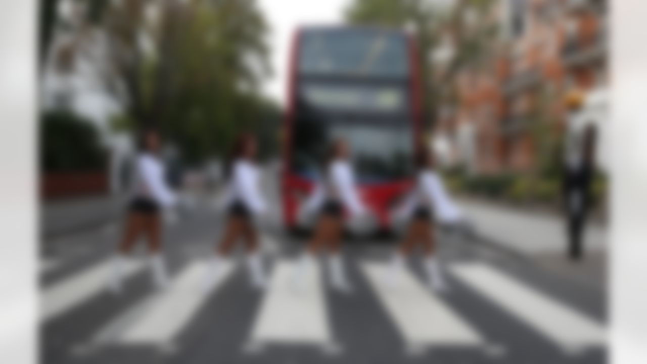 The Oakland Raiders Cheerleaders pose on the iconic Abbey Road crosswalk during the NFL International Series. The Oakland Raiders play the Miami Dolphins at Wembley Stadium in London on Sunday. (Dave Shopland/NFL)
