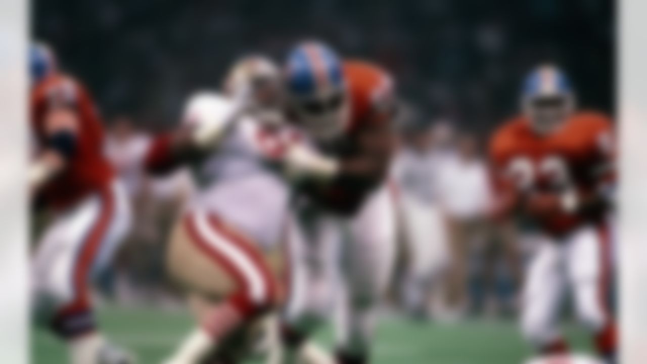 San Francisco 49ers defensive end Larry Roberts (91) in action during Super Bowl XXIV Jan. 28, 1990, at the Louisiana Superdome in New Orleans. The 49ers defeated the Broncos 55�10. (AP Photo/Tony Tomsic)