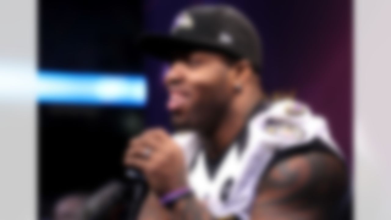Baltimore Ravens linebacker Terrell Suggs during the Super Bowl XLVII Media Day at the Superdome on Tuesday, January 29, 2013 in New Orleans, LA. (Perry Knotts/NFL)