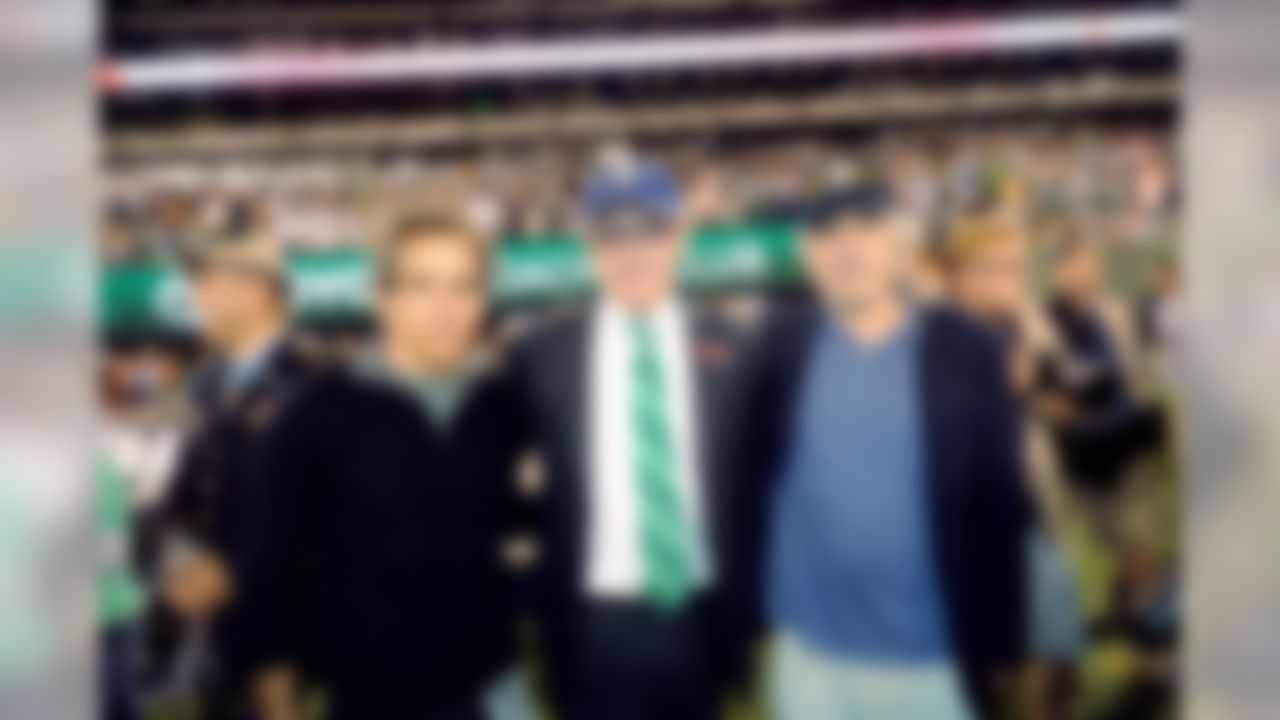 Actors Ben Stiller, left and Robert DeNiro, right, pose with New York Jets owner Woody Johnson before an NFL football game between the Dallas Cowboys and New York Jets, on Sunday, September 11, 2011 at MetLife Stadium in East Rutherford, New Jersey. The Jets beat the Cowboys 27-24. (AP Photo/David Drapkin)