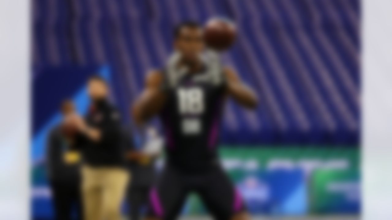 Iowa defensive back Josh Jackson runs a drill during the 2018 NFL Scouting Combine on Monday, March 5, 2018 in Indianapolis.