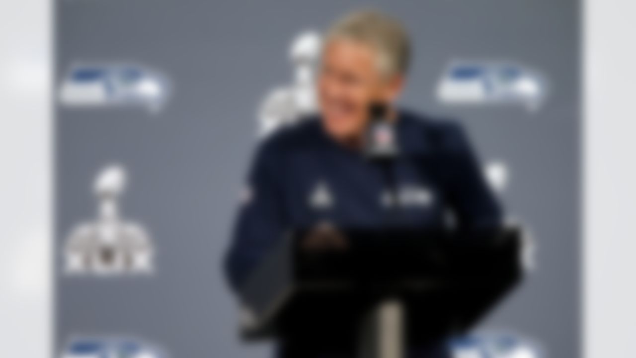 Seattle Seahawks head coach Pete Carroll answers a question at a news conference for NFL Super Bowl XLIX football game, Wednesday, Jan. 28, 2015, in Phoenix. The Seahawks play the New England Patriots in Super Bowl XLIX on Sunday, Feb. 1, 2015. (AP Photo/Matt York)