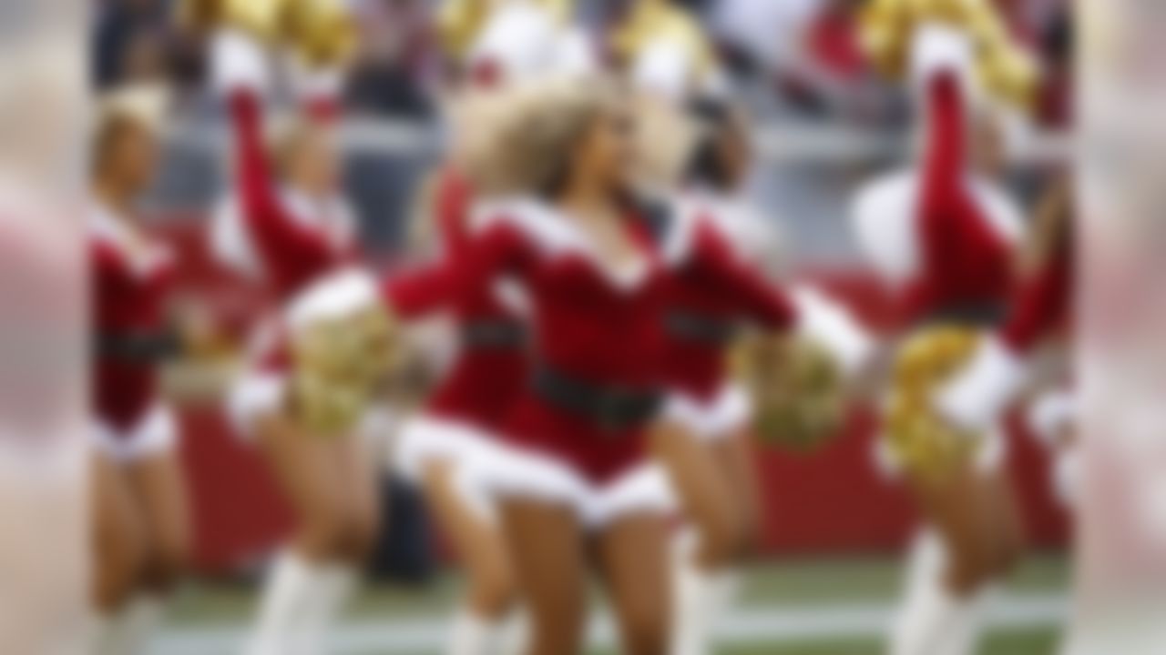 A cheerleader performs during an NFL regular season game between the Chicago Bears and the San Francisco 49ers on Dec. 23, 2018 in Santa Clara, Calif.