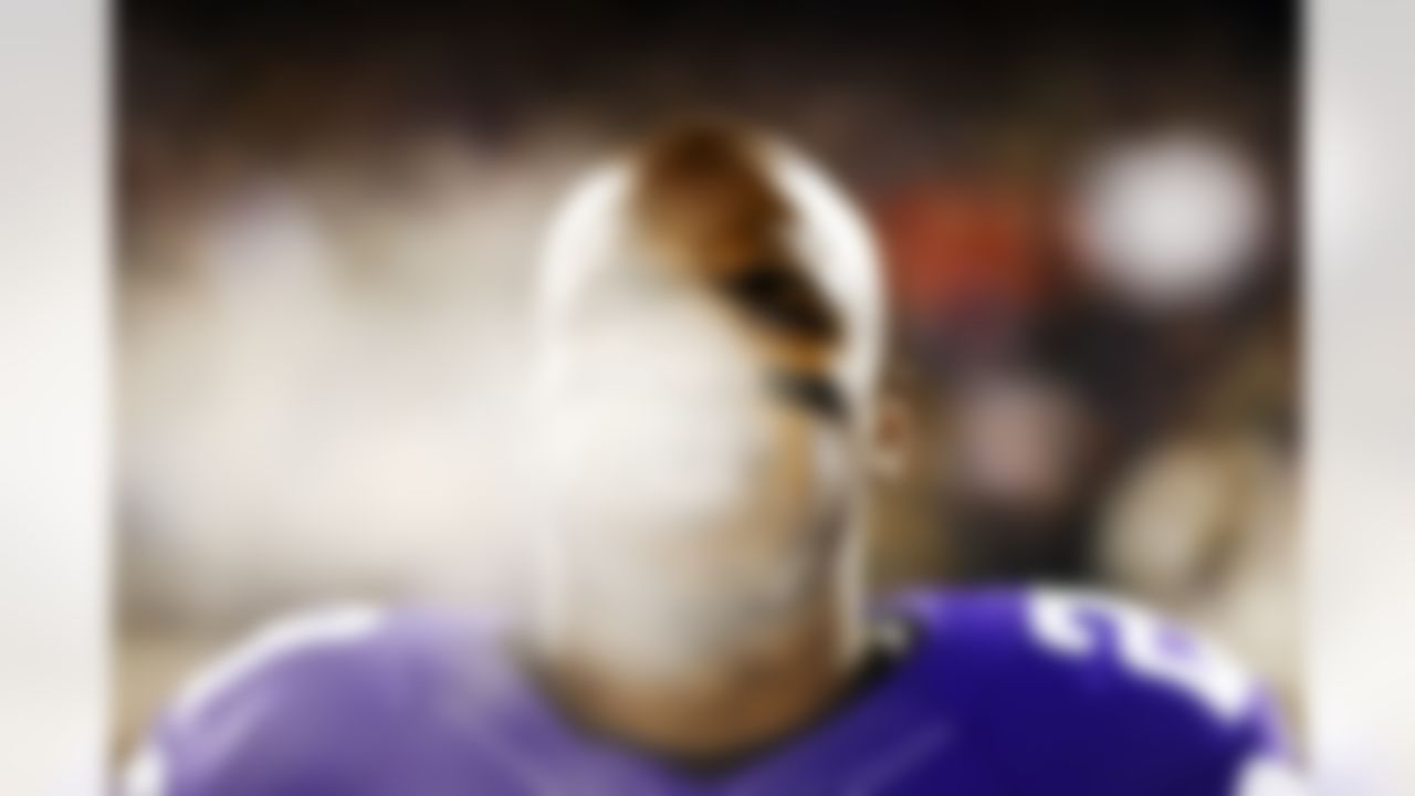 Minnesota Vikings running back Adrian Peterson (28) looks on prior to an NFL football game against the New York Giants on Sunday, Dec. 27, 2015, in Minneapolis. Minnesota won 49-17. (Aaron M. Sprecher via AP)