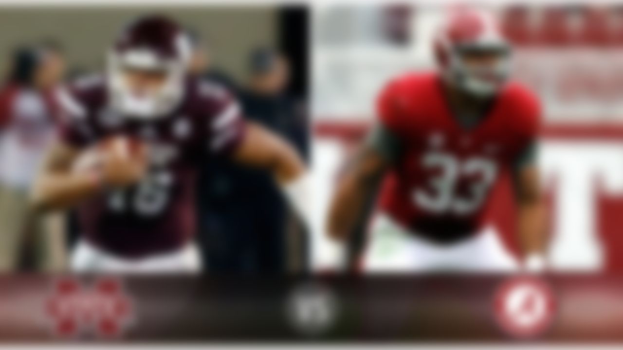 Details: Saturday, 3:30 p.m. ET, CBS
The skinny: MSU QB Dak Prescott (above) couldn't ask for a bigger stage to not only solidify the Bulldogs as the nation's top team, but make a Heisman statement as well. Jameon Lewis is back, giving Prescott a full complement of offensive weapons, which he'll need against Alabama's defense. Amari Cooper, who dropped two key passes last week against LSU, needs to rebound along with QB Blake Sims. These teams feature two of the top defensive lines in the SEC, and as such, it could be a low-scoring affair. Three matchups to watch: MSU CB Jamerson Love vs. Cooper, MSU LB Benardrick McKinney vs. Alabama's rushing attack, and Alabama LB Trey DePriest (above), who will play a key role in containing Prescott's designed runs.
Game picks:
Brandt: Alabama, 21-17
Brooks: Alabama, 20-17
Jeremiah: Alabama, 21-17
Fischer: Alabama, 30-28
Goodbread: Alabama, 28-13
Huguenin: Mississippi State, 24-20