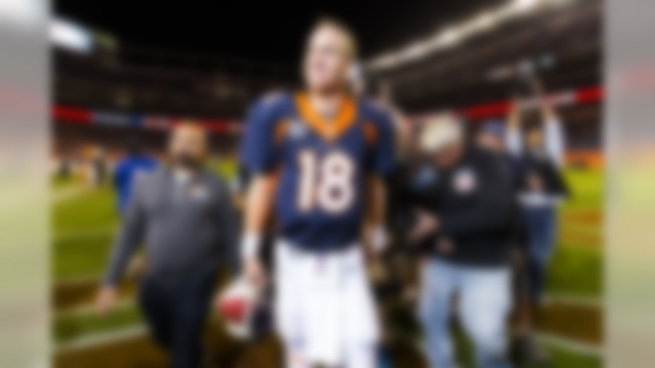 Denver Broncos quarterback Peyton Manning (18) walks off the field after the NFL regular season game against the Green Bay Packers on Sunday, Nov. 1, 2015 in Denver. The Broncos won, 29-10. (Ric Tapia/NFL)