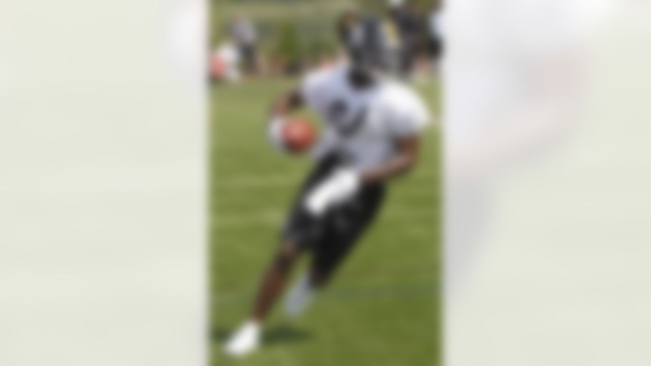 Pittsburgh Steelers wide receiver Antonio Brown makes a catch during practice at NFL football training camp in Latrobe, Pa., Friday, July 27, 2012. (AP Photo/Keith Srakocic)