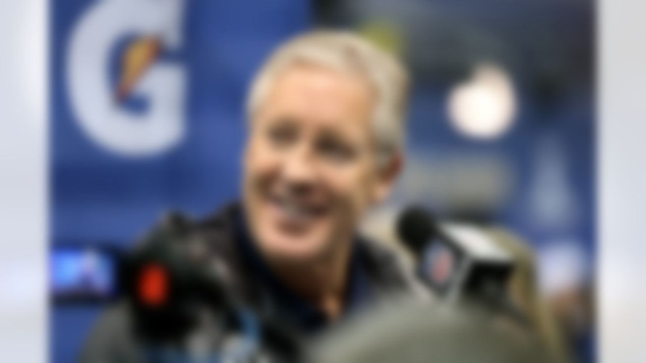 Seattle Seahawks head coach Pete Carroll speaks during the Super Bowl XLVIII Media Day at the Prudential Center on Tuesday, January 28, 2014 in Newark, NJ. (Ben Liebenberg/NFL)