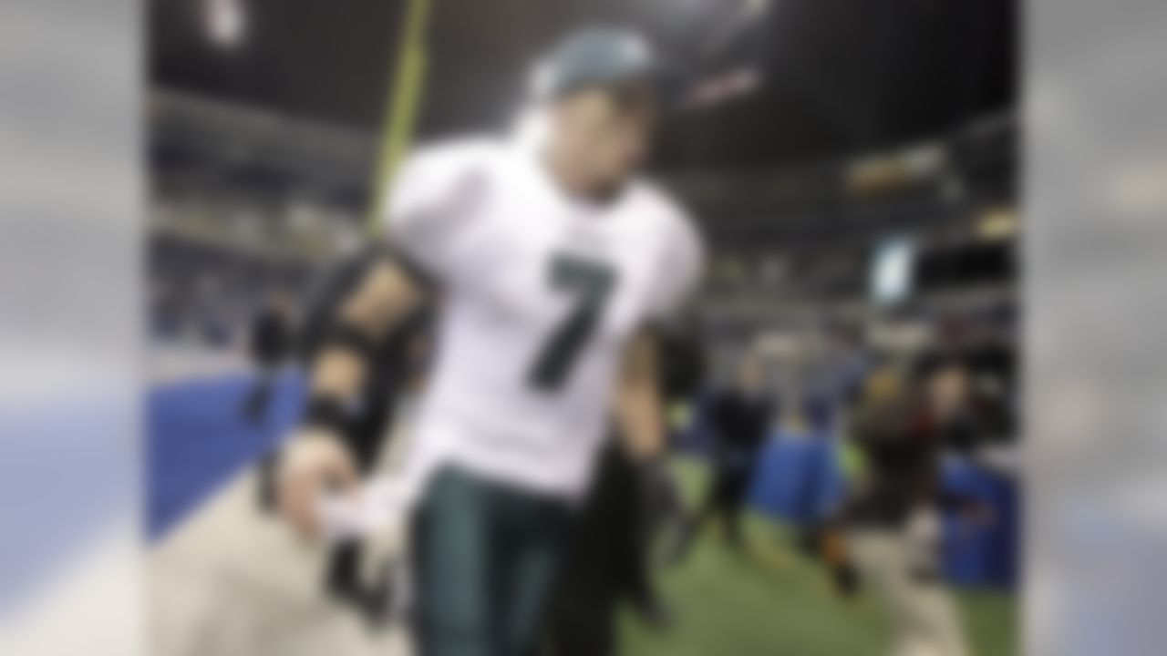 Philadelphia Eagles quarterback Jeff Garcia (7) sticks out his tongue as he runs off the field after the the Eagles beat the Dallas Cowboys 23-7, in their NFL football game in Irving, Texas, Monday, Dec. 25, 2006. With four straight wins, including three in a row on the road, the resilient Eagles clinched a playoff berth with this Christmas Day win.