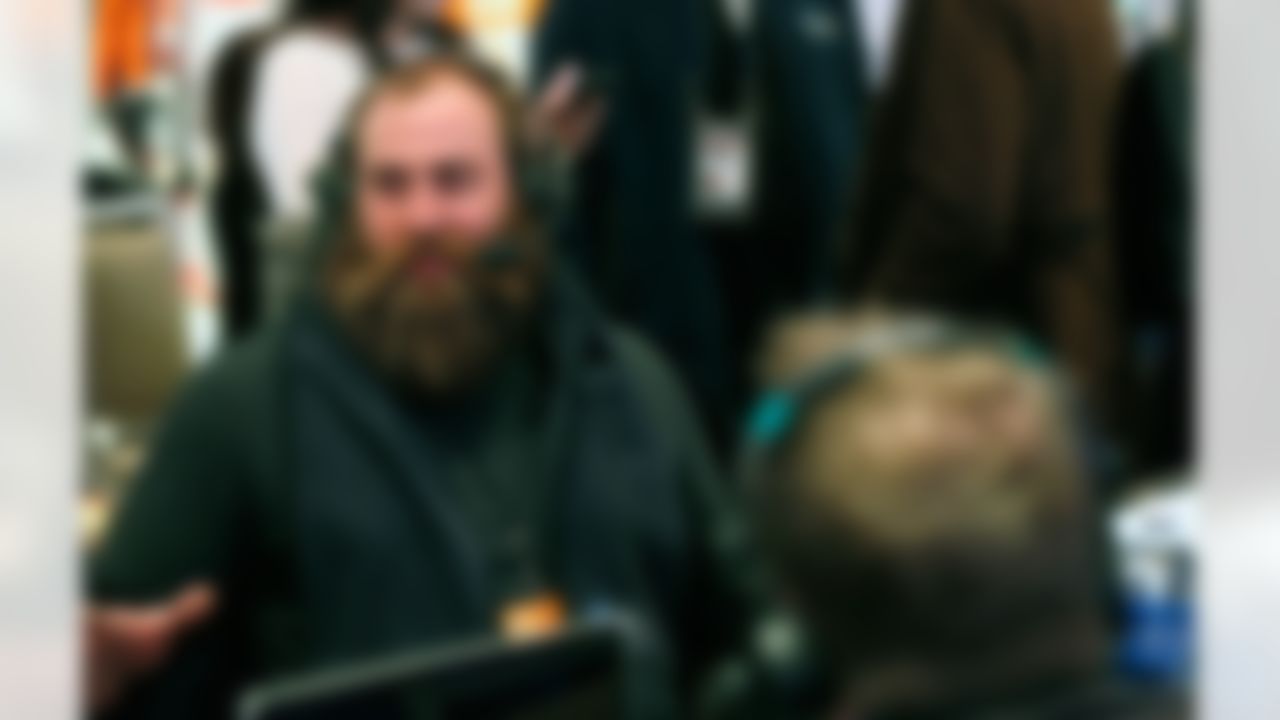 Pittsburgh Steelers defensive end Brett Keisel is interviewed on Radio Row at the Super Bowl XLVIII media center in the Sheraton Hotel on Wednesday, January 29, 2014 in New York, NY. (Perry Knotts/NFL)