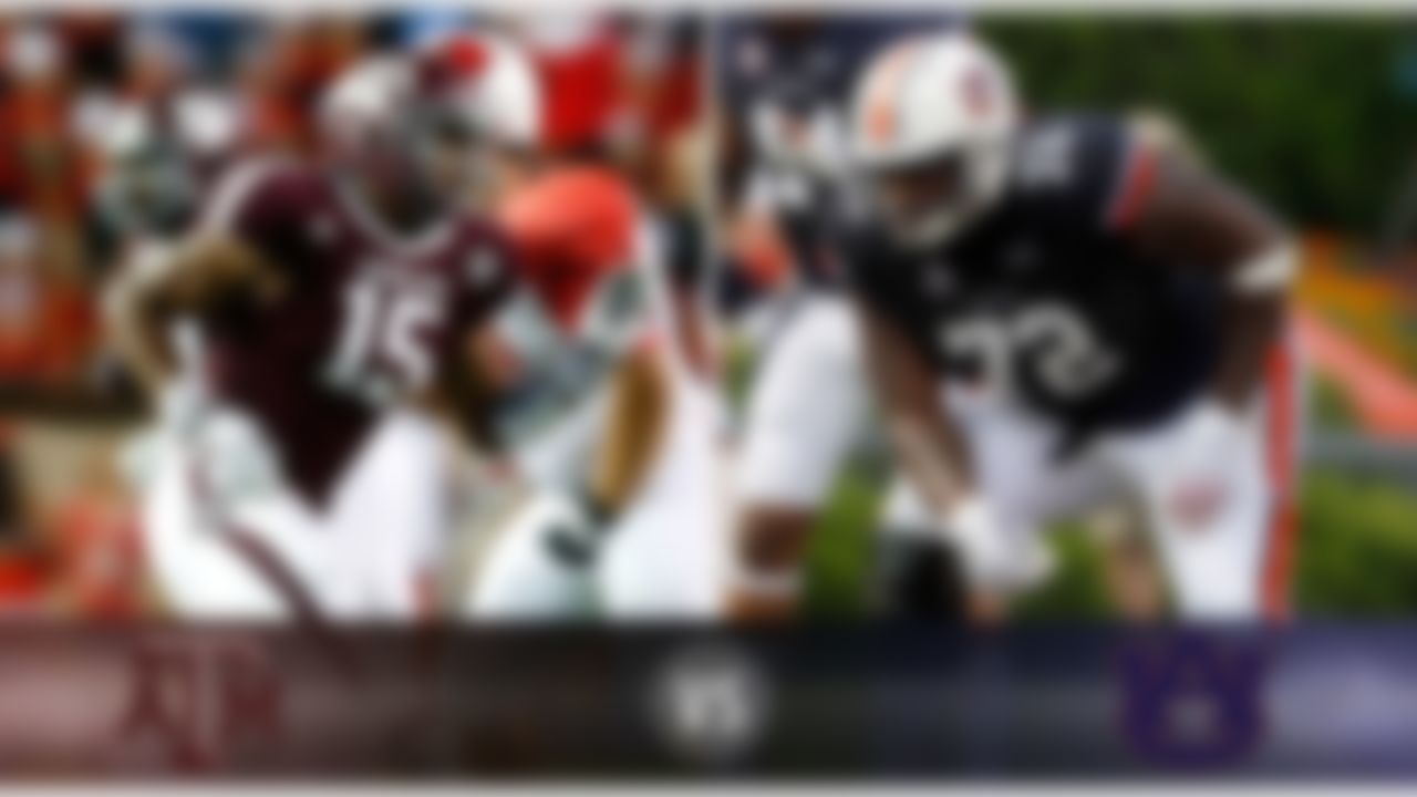 Details: Saturday, 3:30 p.m. ET, CBS
The skinny: Yes, the Aggies might have snapped a three-game losing streak against Louisiana-Monroe, but that doesn't mean Texas A&M doesn't still have some holes that Auburn can expose, especially defensive holes. One Aggies defender in particular, defensive end Myles Garrett (above), is certainly holding up his end (11 sacks as a freshman). He'll face off with Auburn OT Shon Coleman (above) in what will be one of several key individual matchups. Auburn's defense isn't exactly playing well either, and freshman QB Kyle Allen would establish himself as an SEC up-and-comer if he plays well and earns the road win. Key players to watch: Texas A&M OT Cedric Ogbuehi, Auburn WR Sammie Coates, and Auburn C Reese Dismukes.
Game picks:
Brandt: Auburn, 45-21
Brooks: Auburn, 38-20
Jeremiah: Auburn, 45-28
Fischer: Auburn, 35-24
Goodbread: Auburn, 35-24
Huguenin: Auburn, 45-27