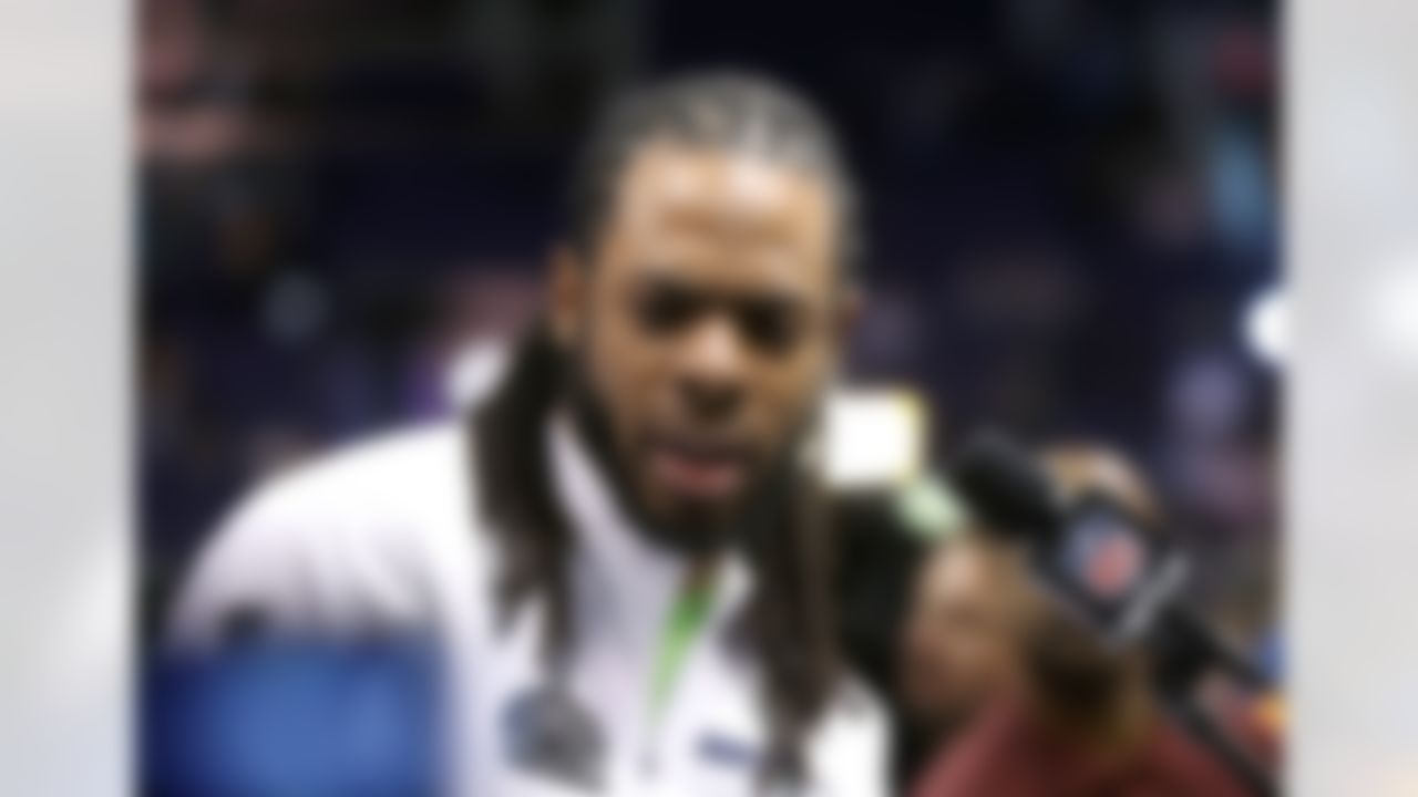 Seattle Seahawks cornerback Richard Sherman speaks during Media Day for Super Bowl XLIX at the U.S. Airways Center on Tuesday, January 27, 2015 in Phoenix, AZ. (Ben Liebenberg/NFL)