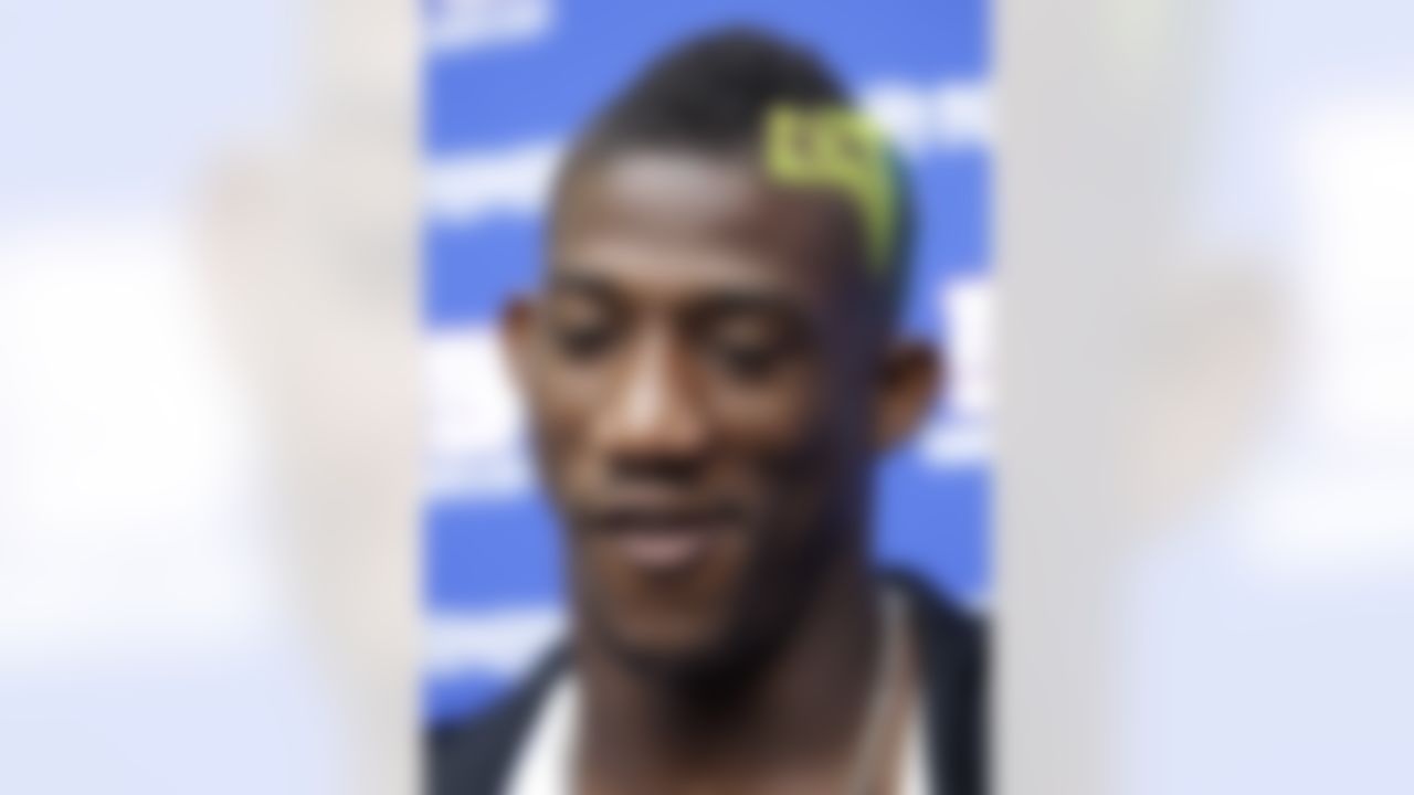New York Giants defensive back Antrel Rolle sports a new hair style at the New York Giants NFL football training camp in Albany, N.Y., Friday, July 27, 2012. (AP Photo/Kathy Willens)