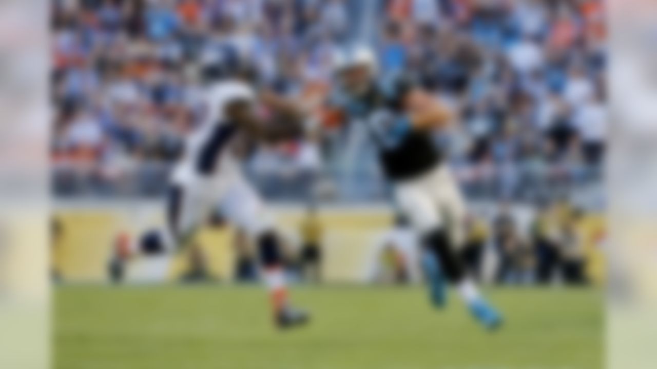 Carolina Panthers tight end Greg Olsen runs the ball past Denver Broncos inside linebacker Danny Trevathan during Super Bowl 50  at Levi's Stadium in Santa Clara, Calif. (Ric Tapia/NFL)