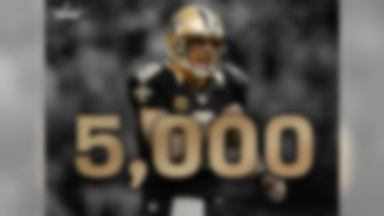 Drew Brees has passed for 3,369 yards, 26 TDs and 8 INTs this season. He is on pace for 5,390 yards, which would make him the only player with four 5,000 yard-yard seasons in NFL history. Heading into this season, Brees could boast that he was the first player with three consecutive 4,500-yard seasons in NFL history, the first player with back-to-back 5,000-yard seasons, and the only player with three 5,000-yard seasons.