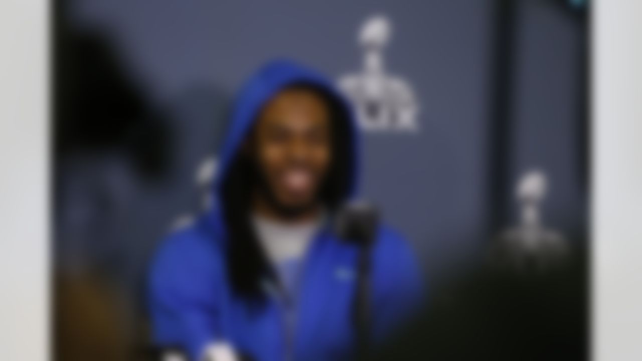 Seattle Seahawks cornerback Richard Sherman during a press conference for Super Bowl XLIX at the Arizona Grand Resort on Sunday, January 25, 2015 in Phoenix, AZ. (Ben Liebenberg/NFL)