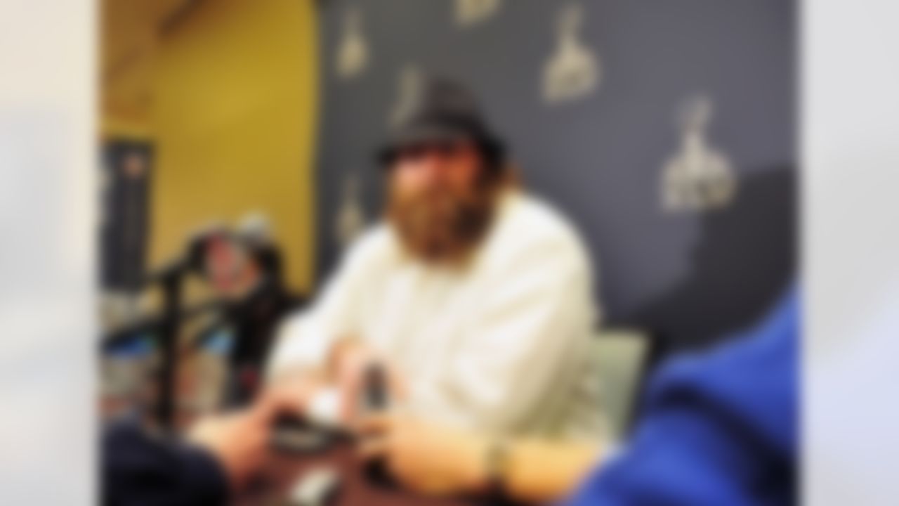 Pittsburgh Steelers defensive end Brett Keisel answers questions from the media during a news conference in Dallas, Texas on January 31, 2011. (Gary A. Vasquez/NFL)