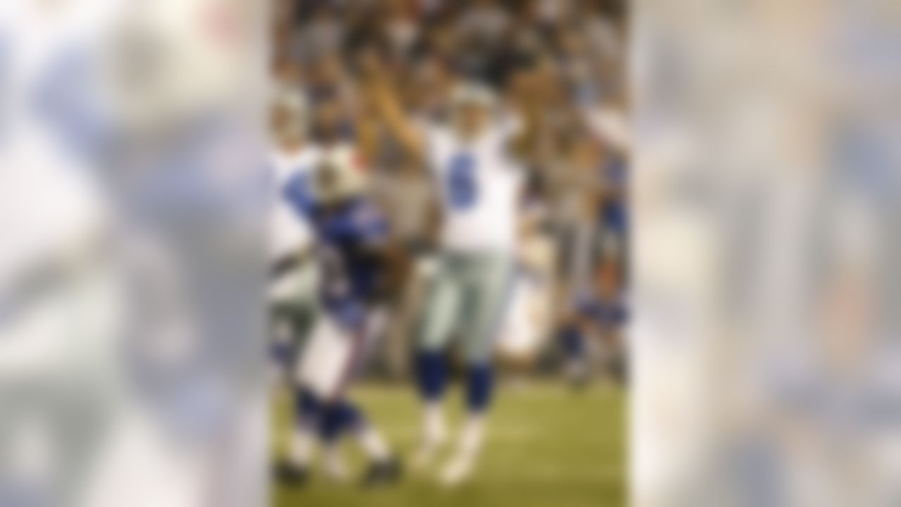 Week 5: Cowboys 25, Bills 24: 
Nick Folk of the Dallas Cowboys celebrates his game winning field goal with seconds left at Ralph Wilson Stadium October 8, 2007 in Orchard Park, New York. (Photo by Rick Stewart/Getty Images)