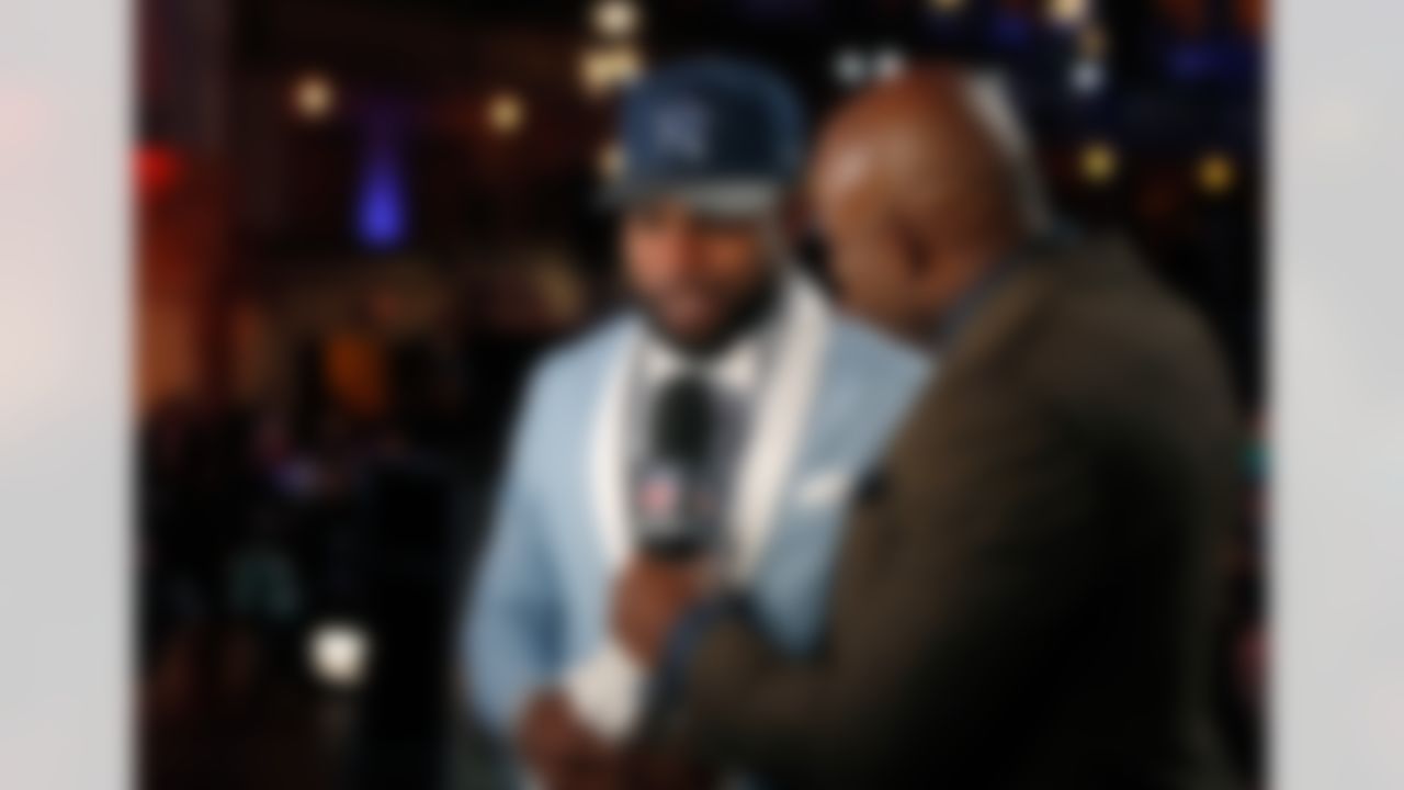 Ohio State running back Ezekiel Elliott gets interviewed after being selected by Dallas Cowboys during the 2016 NFL Draft at the Auditorium Theatre on Thursday, April 28, 2016 in Chicago. (Ben Liebenberg/NFL)