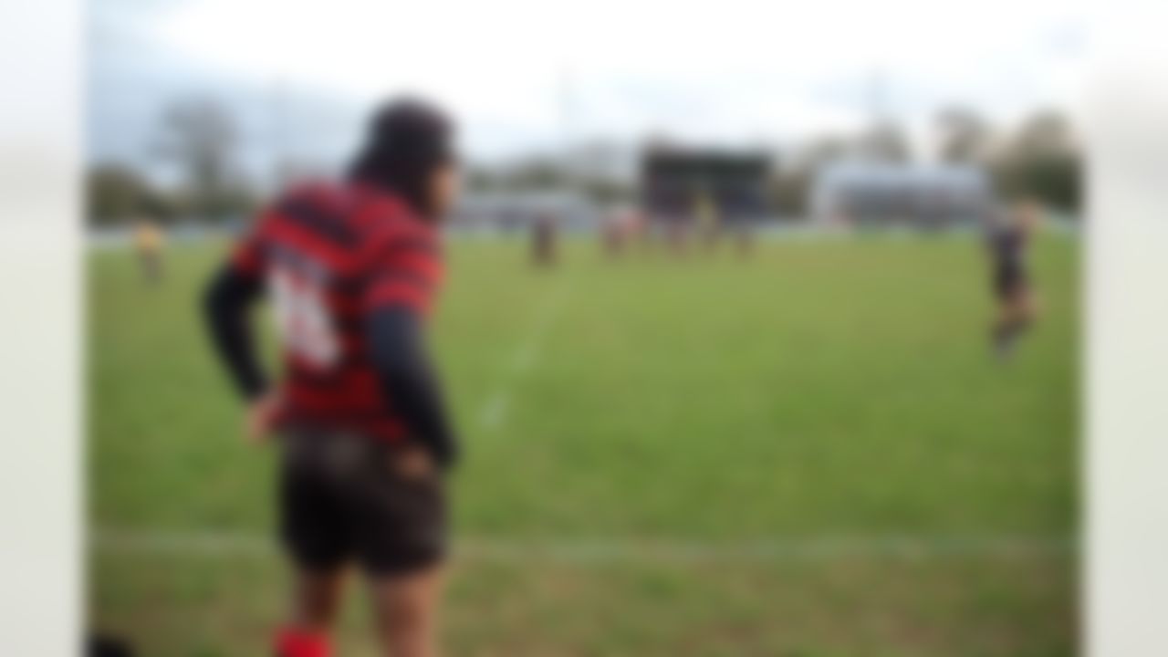 Dhani Jones, taking a breather during the Blackheath rugby match. (Photo by Travel Channel, L.L.C.)