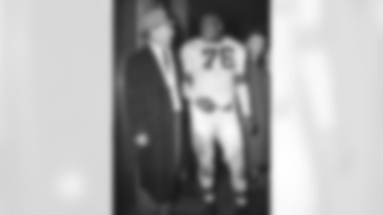 Cleveland Browns fullback Marion Motley, right, with coach Paul Brown after the Cleveland�Buffalo game at Cleveland on Dec. 19, 1948. (AP Photo/Harold Valentine)