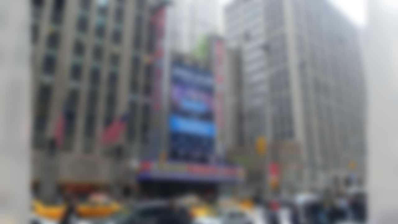 NFL Draft Prospects appear on the marquee at Radio City Music Hall on Wednesday, April 25, 2012 in New York, NY. (Ben Liebenberg/NFL)