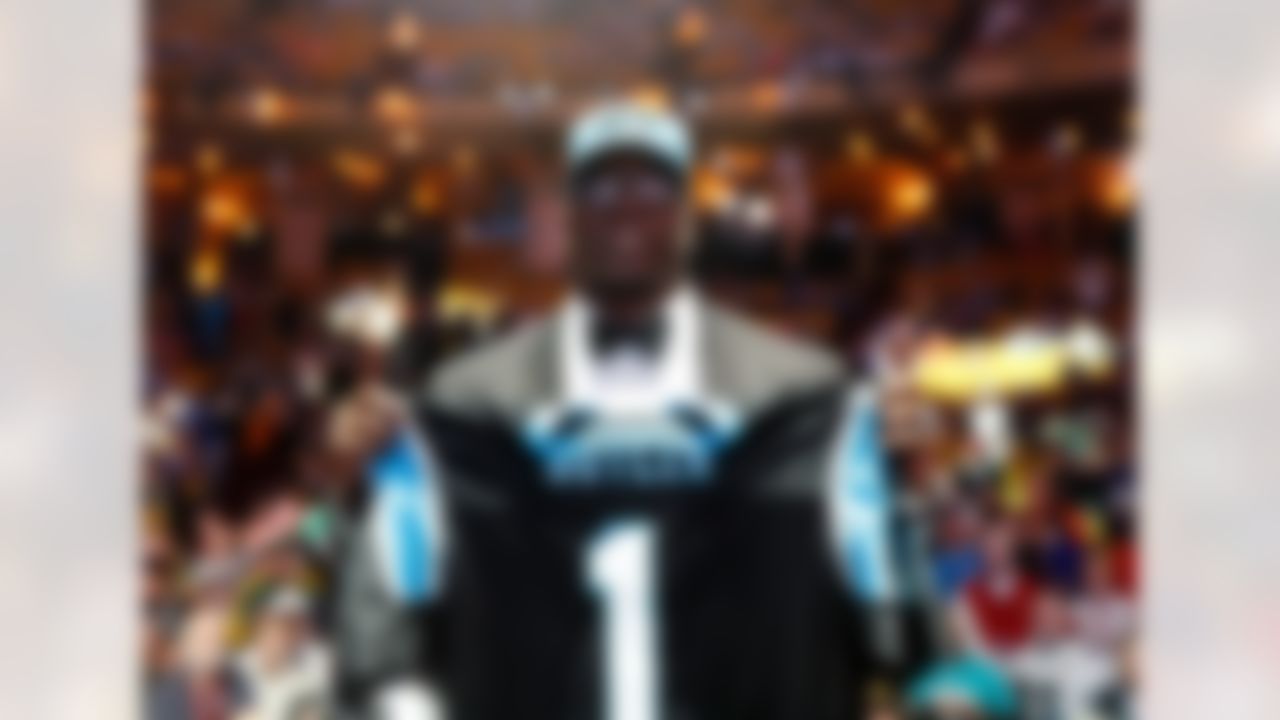 Louisiana Tech defensive tackle Vernon Butler holds up his jersey after being drafted by the Carolina Panthers during the 2016 NFL Draft at the Auditorium Theatre on Thursday, April 28, 2016 in Chicago. (Ben Liebenberg/NFL)