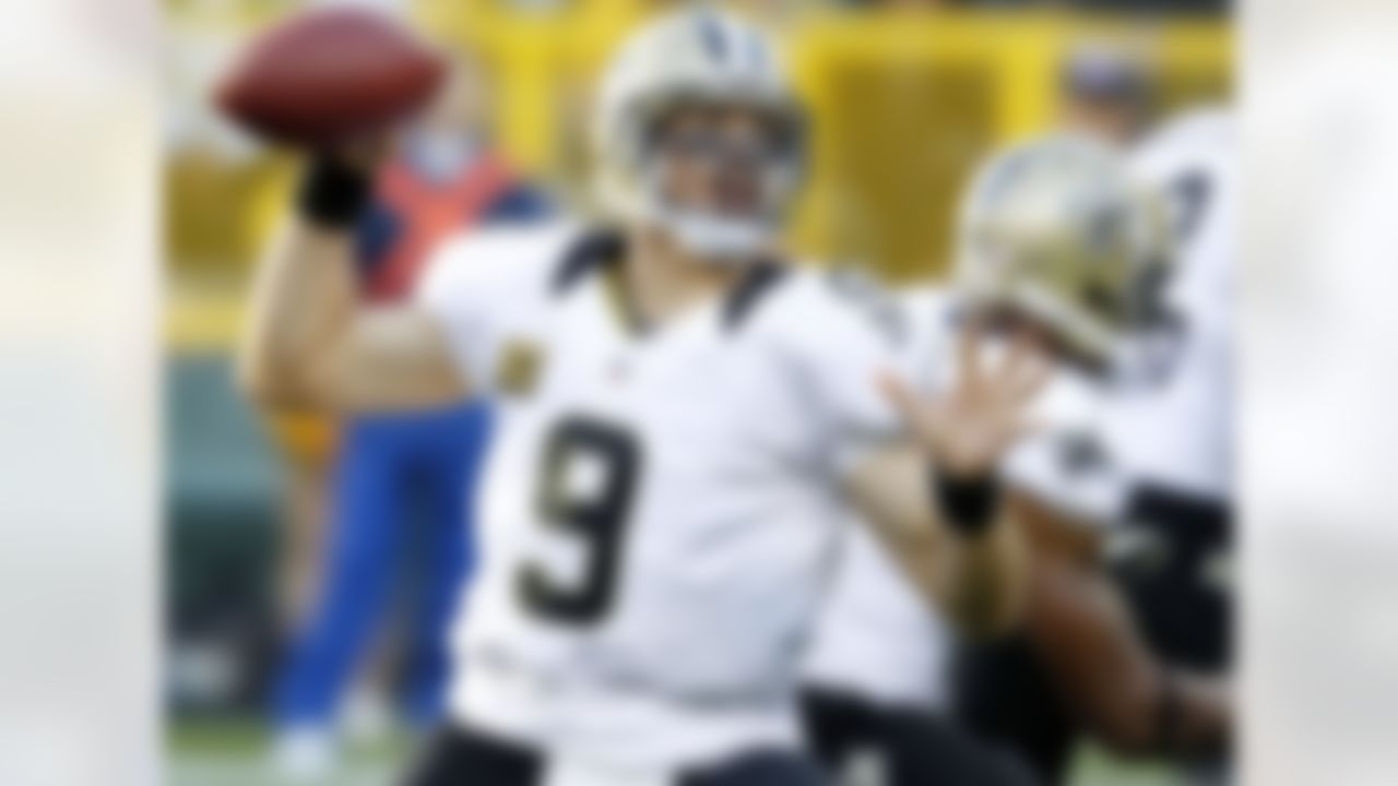 New Orleans Saints quarterback Drew Brees during the second half of an NFL football game Sunday, Sept. 30, 2012 in Green Bay, Wis. The Packers defeated the Saints 28-27. (AP Photo/Mike Roemer)