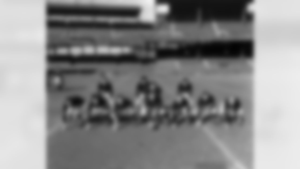 The Chicago Bears line up on the gridiron at Griffith Stadium in Washington, D.C., on Dec. 12, 1942. The Bears face the Washington Redskins in the NFL Playoff Championship game tomorrow. The line, from left, is George Wilson, right end; Joe Stydahar, right tackle; Ray Bray, right guard; Clyde Turner, center, Dan Fortmann, left guard; Ed Kolman, left tackle; Bob Nowaskey, left end. Backfield, left to right, Hugh Gallarneau, right half; Gary Famiglietti, fullback; Sid Luckman, quarterback; Ray Nolting, left half. (Associated Press)