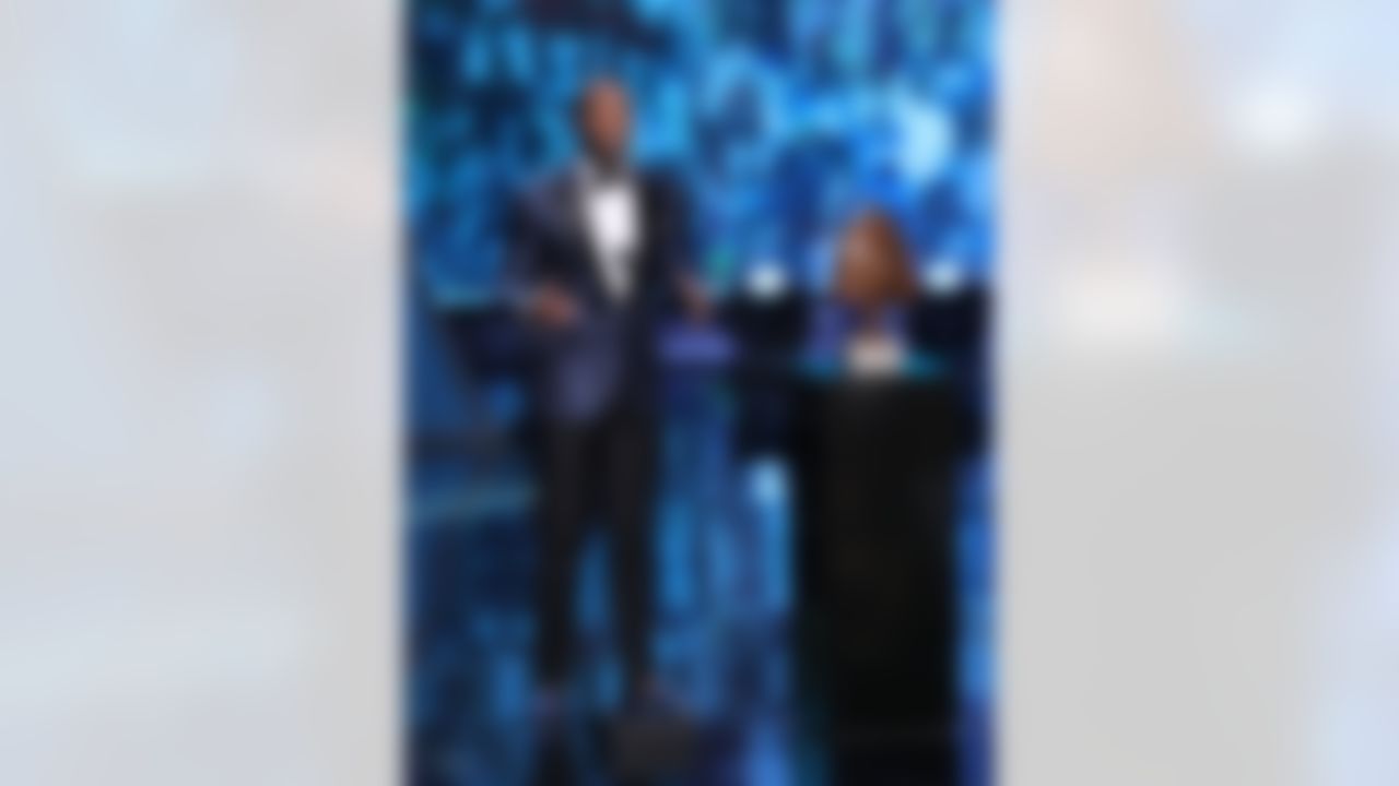 Arizona Cardinals wide receiver Larry Fitzgerald accepts the Walter Payton NFL Man of the Year award on stage during the 6th annual NFL Honors award show at the Wortham Theater Center on Saturday, Feb. 4, 2017 in Houston. (Perry Knotts/NFL)