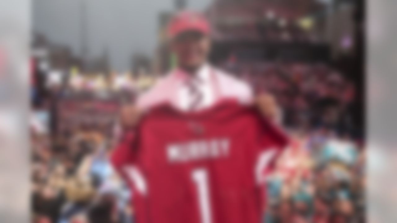 Oklahoma quarterback Kyler Murray on stage after being selected by the Arizona Cardinals during the 2019 NFL Draft on Thursday, April 25, 2019 in Nashville, Tenn.