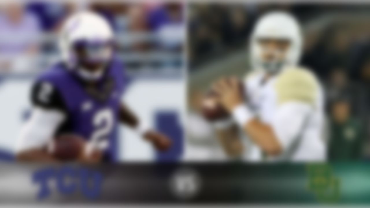 Details: Saturday, 3:30 p.m. ET, ABC
The skinny: An old rivalry is renewed once again in Waco with perhaps the biggest stakes in the series in decades. Trevone Boykin (above) and TCU are fresh off a huge upset win over Oklahoma but hit the road for the second time of the season to face a hostile crowd. Bryce Petty (above) is hoping to clean up some offensive sluggishness Baylor had last week in order to stay atop the Big 12 and keep alive the Bears' playoff hopes.
Game picks:
Brandt: Baylor, 38-31
Brooks: TCU, 32-31
Jeremiah: Baylor, 38-28
Fischer: Baylor, 33-31
Goodbread: Baylor, 27-10
Huguenin: Baylor, 45-38