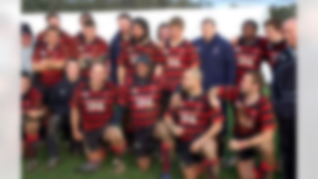Dhani Jones and the Blackheath rugby team. (Photo by Travel Channel, L.L.C.)