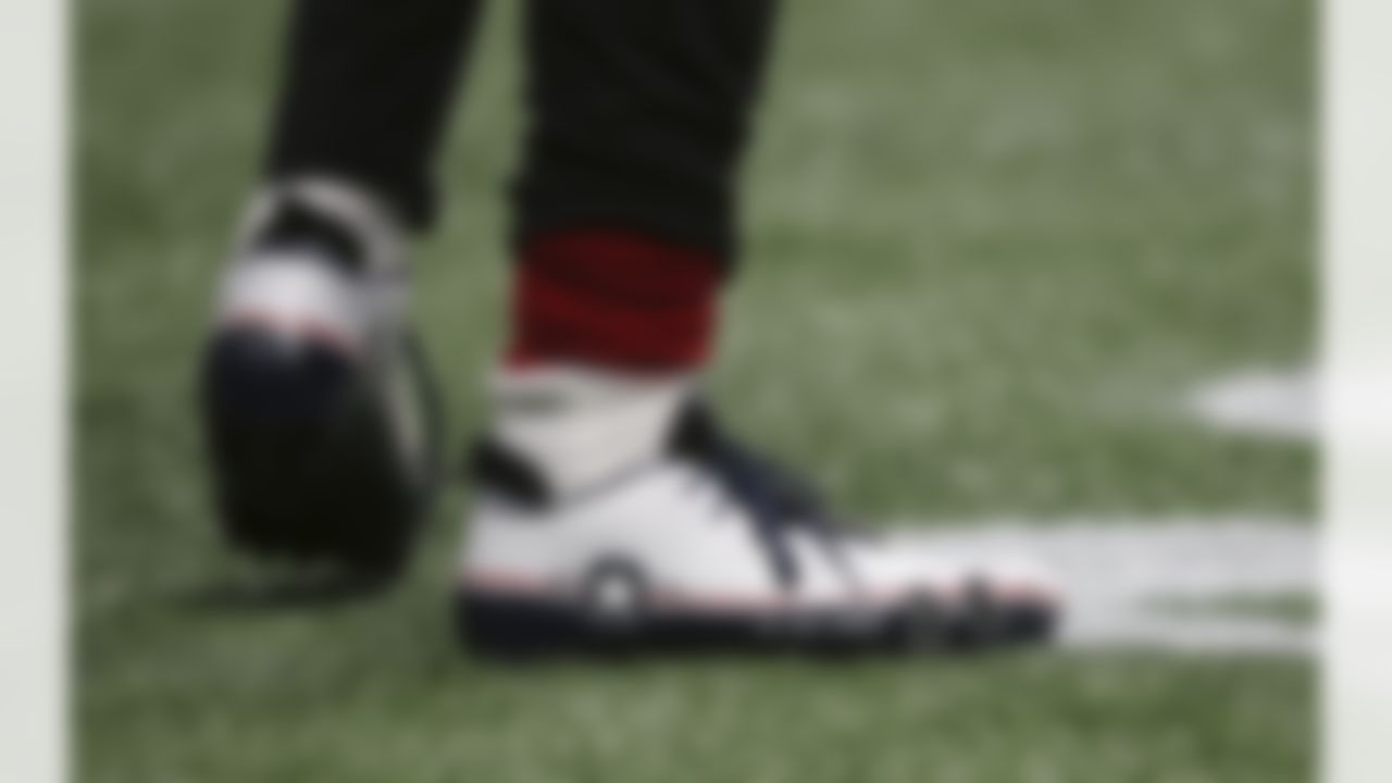 Atlanta Falcons wide receiver Julio Jones wears Under Armour U.S. Air Force cleats before the first half of an NFL football game between the Atlanta Falcons and the Dallas Cowboys, Sunday, Nov. 12, 2017, in Atlanta.