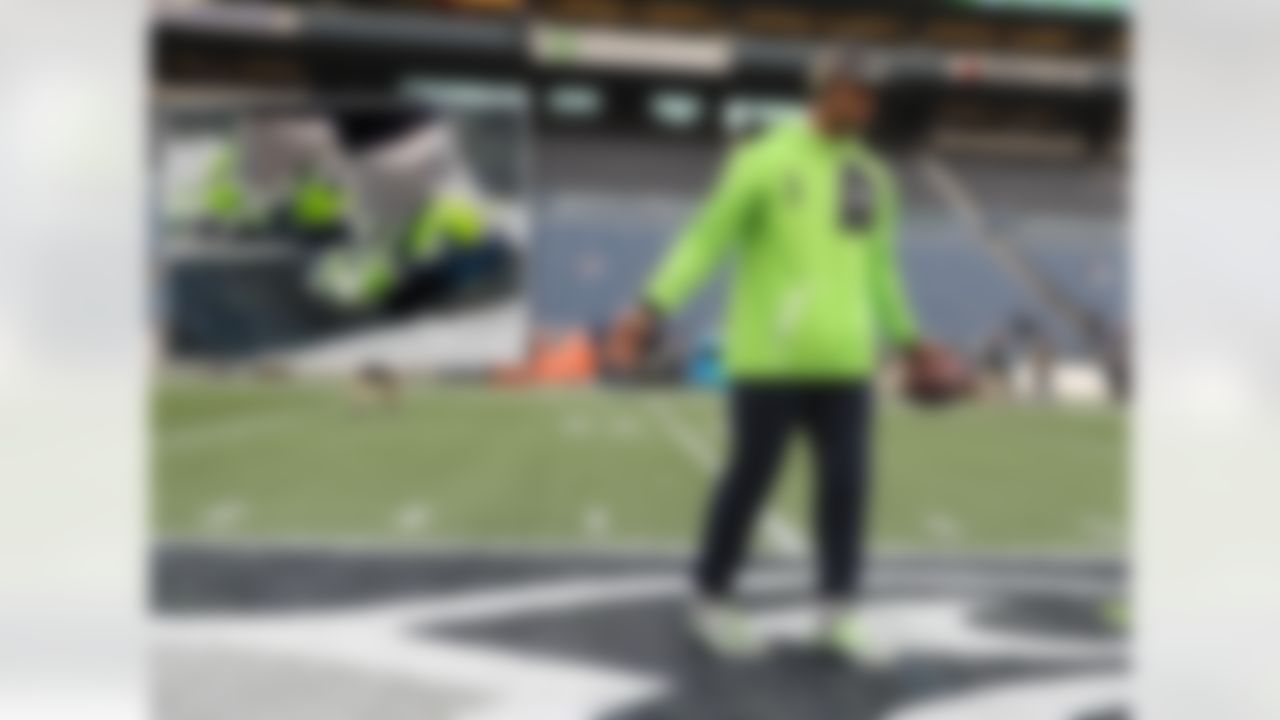 Wilson finally looked like his old self against the Buffalo Bills while wearing a pair of digital camo cleats that featured that flashy Seahawks green and had white accents throughout.
