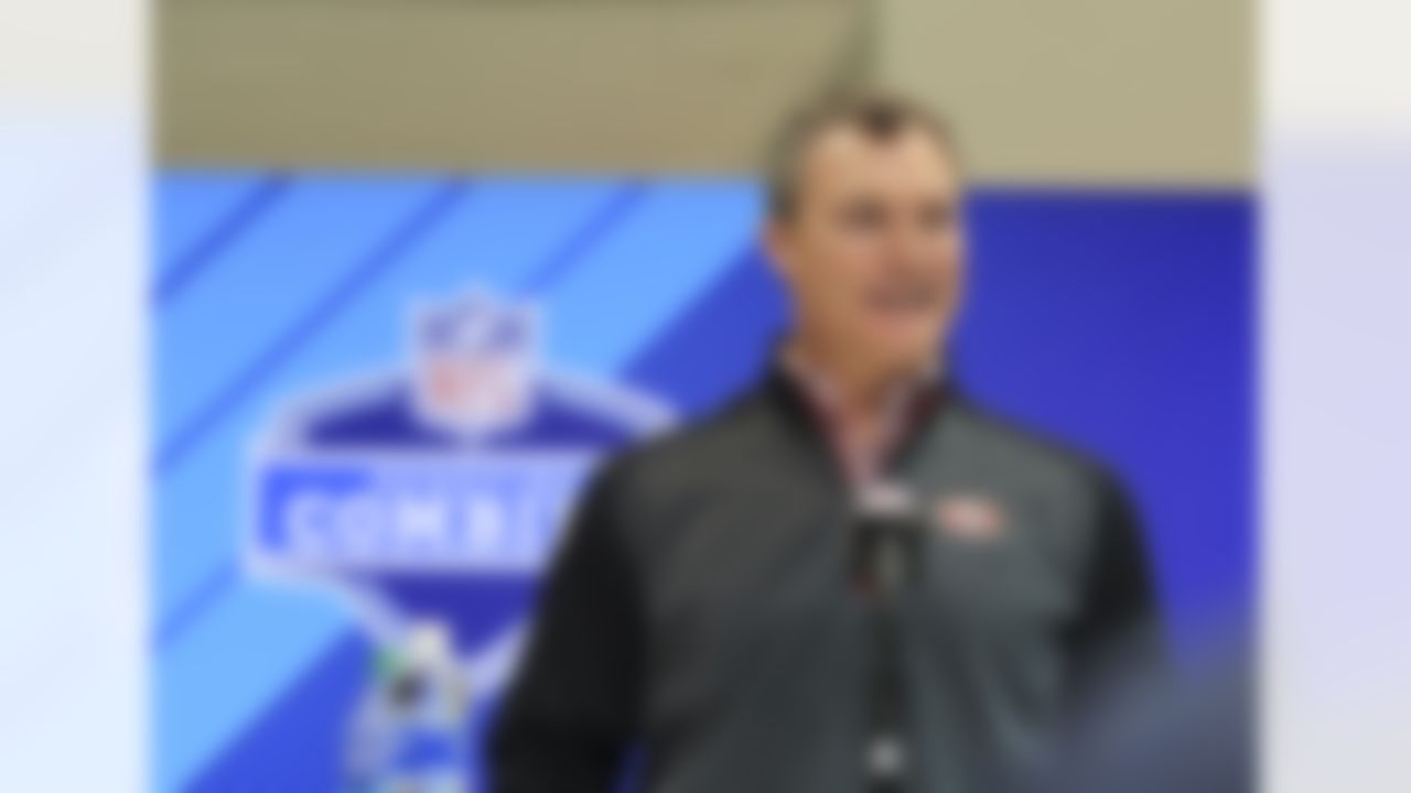 San Francisco 49ers general manager John Lynch speaks during a press conference on Thursday, March 1, 2018 in Indianapolis.