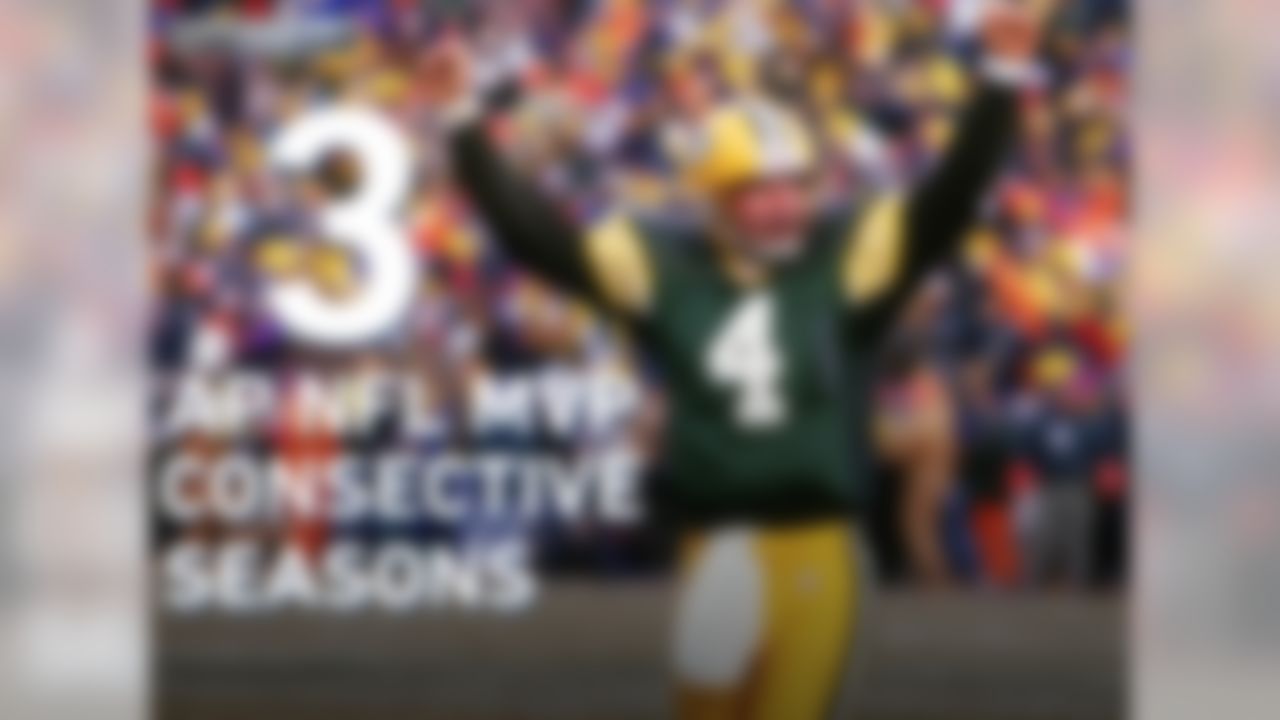 Favre is one of just two quarterbacks who has beaten all 32 teams. Peyton Manning is the only other QB to have done so.

Favre is the only player in NFL history to win AP NFL MVP in 3 consecutive seasons. Peyton Manning is the only player to win the MVP in 4-or-more seasons (5), but even he has never won the MVP in 3 straight seasons like Favre did from 1995-1997.