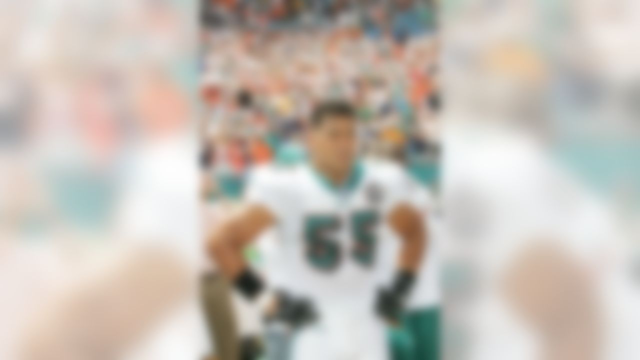 Linebacker Junior Seau #55 of the Miami Dolphins on the sideline against the Denver Broncos on September 11, 2005 at Dolphins Stadium in Miami, Florida. The Dolphins defeated the Broncos 34-10. (AP Photo/David Drapkin)