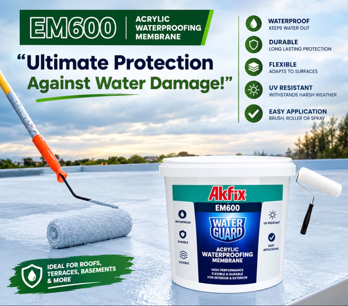 Akfix EM600 Waterguard Waterproofing Membrane in Kenya: Roof Waterproofing, Application Guide, Cost per m² and Alternatives