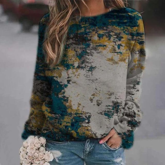 Frauen Casual Print Sweatshirts Thermische Crewneck Langarm T-Shirts Lose croc top fille poleras de....