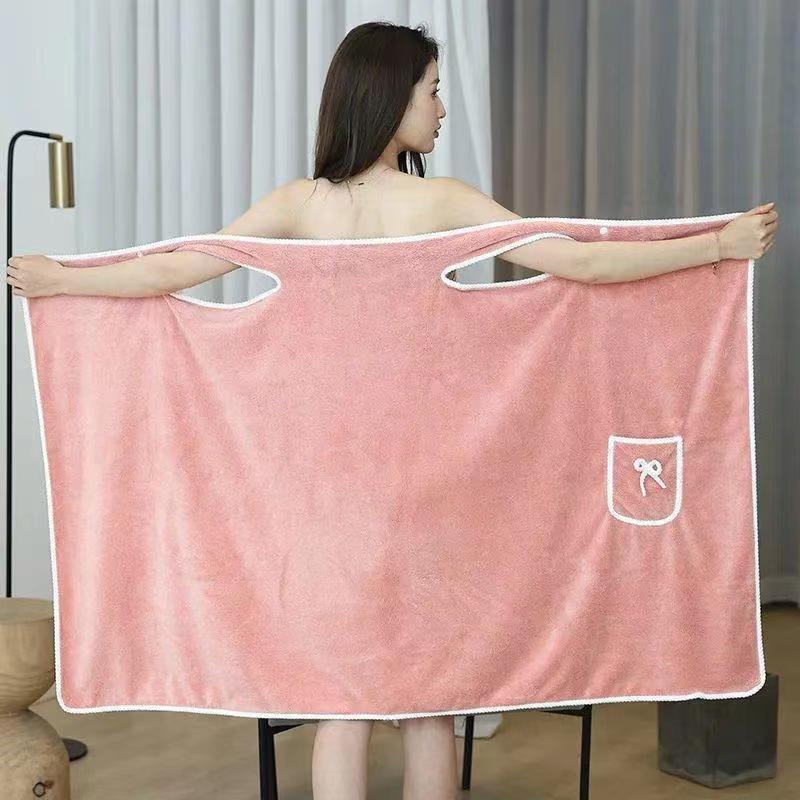 Wearable Bath Towels Suspenders Coral Fleece Bath Skirt