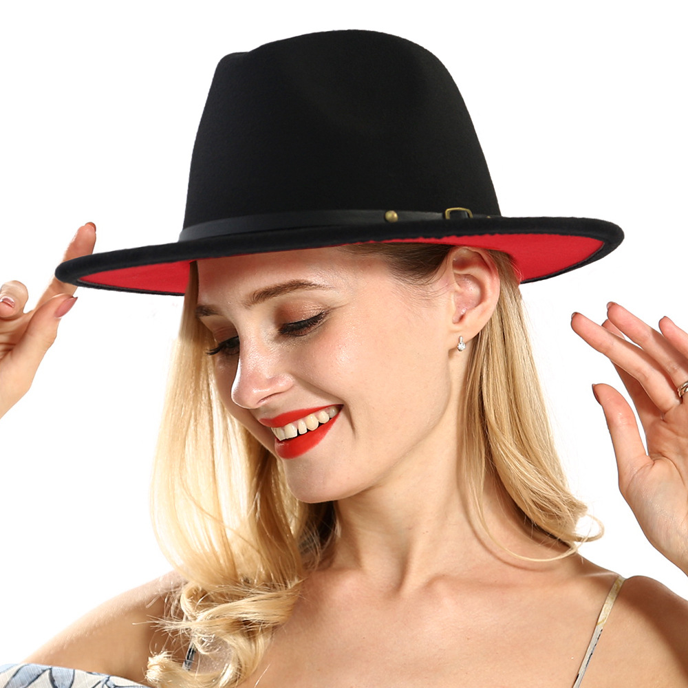 Automne et Hiver Laine Chapeau De Fedora De Mode Femme En Laine chapeau haut-de-forme Noir Chapeau.....