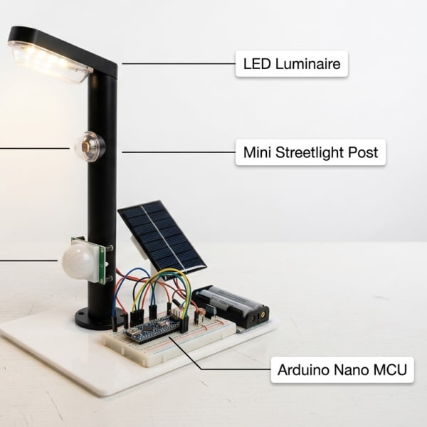 Smart Streetlight with Adaptive Dimming — Real-world physical engineering prototype photography