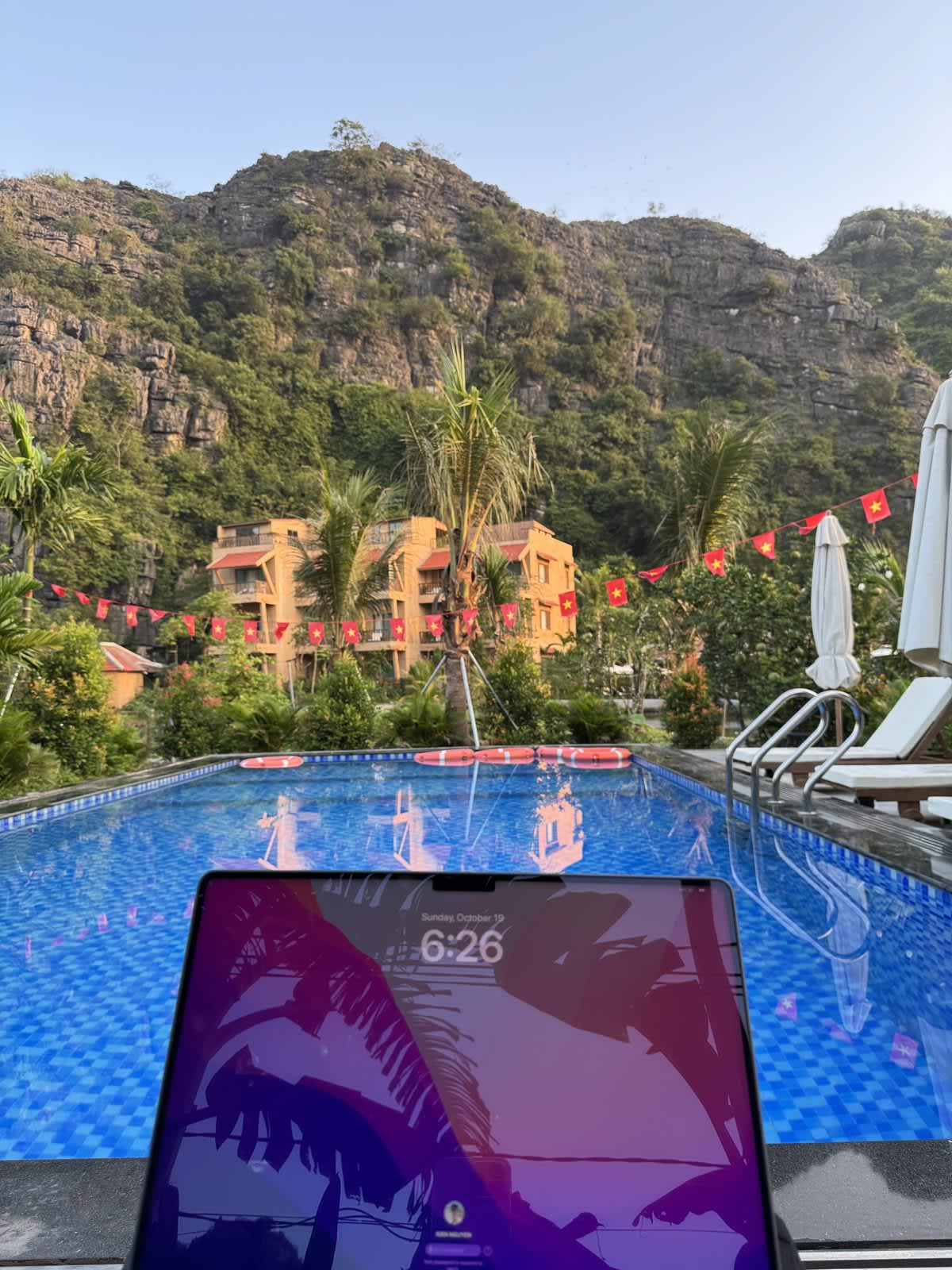 Working by the pool
