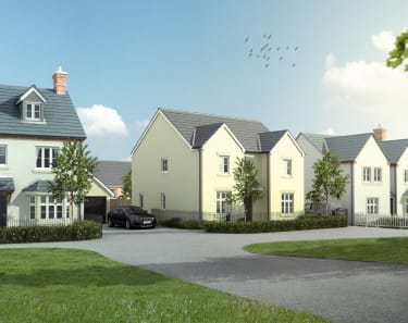 a photo of a new build site with white houses