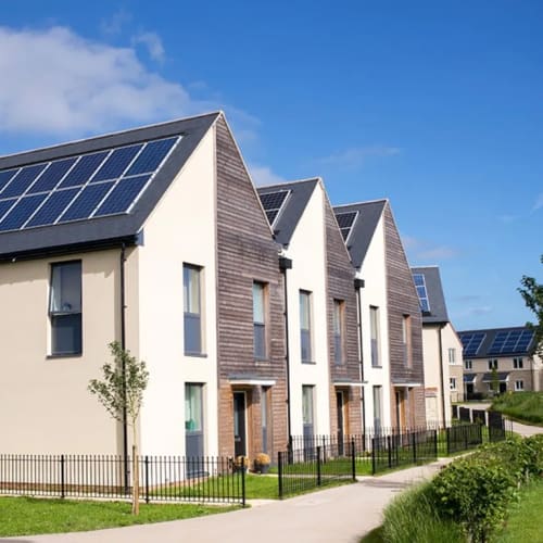 Modern buildings with solar panels