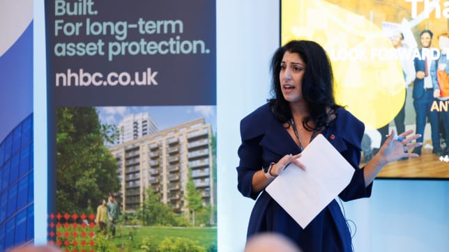 Niki presenting on stage at the Build to Rent Innovators event in November 2024