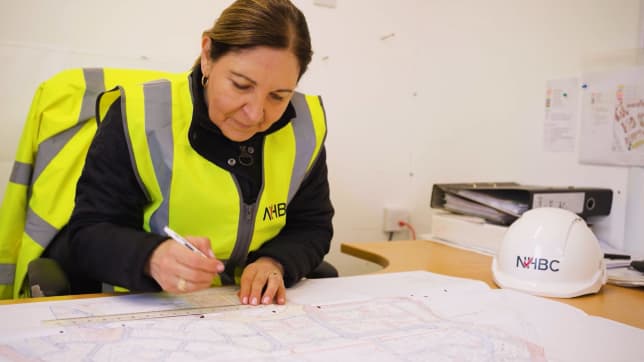 Sophie Onoufriou in a site office